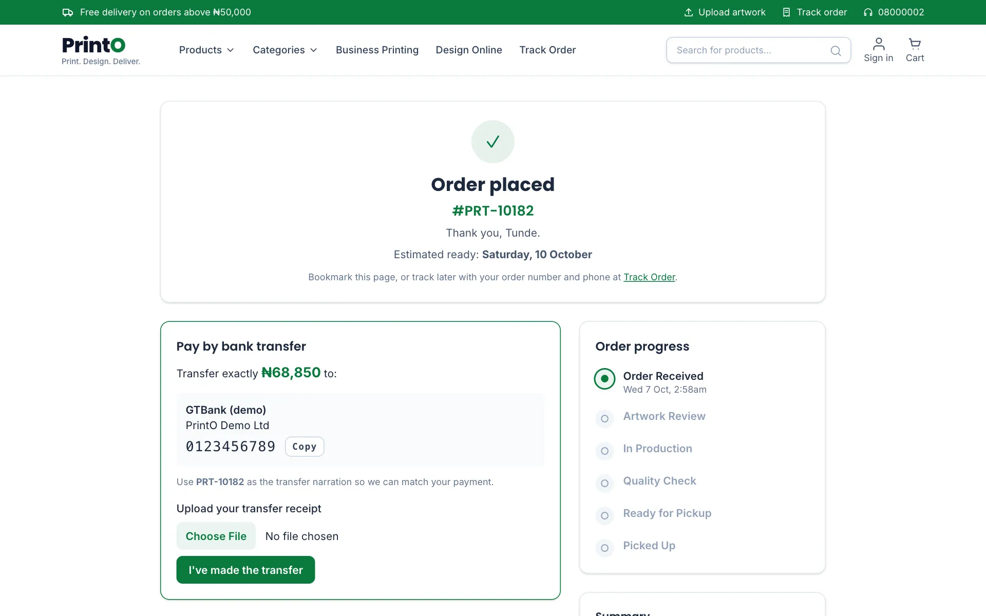 PrintO customer updates screen